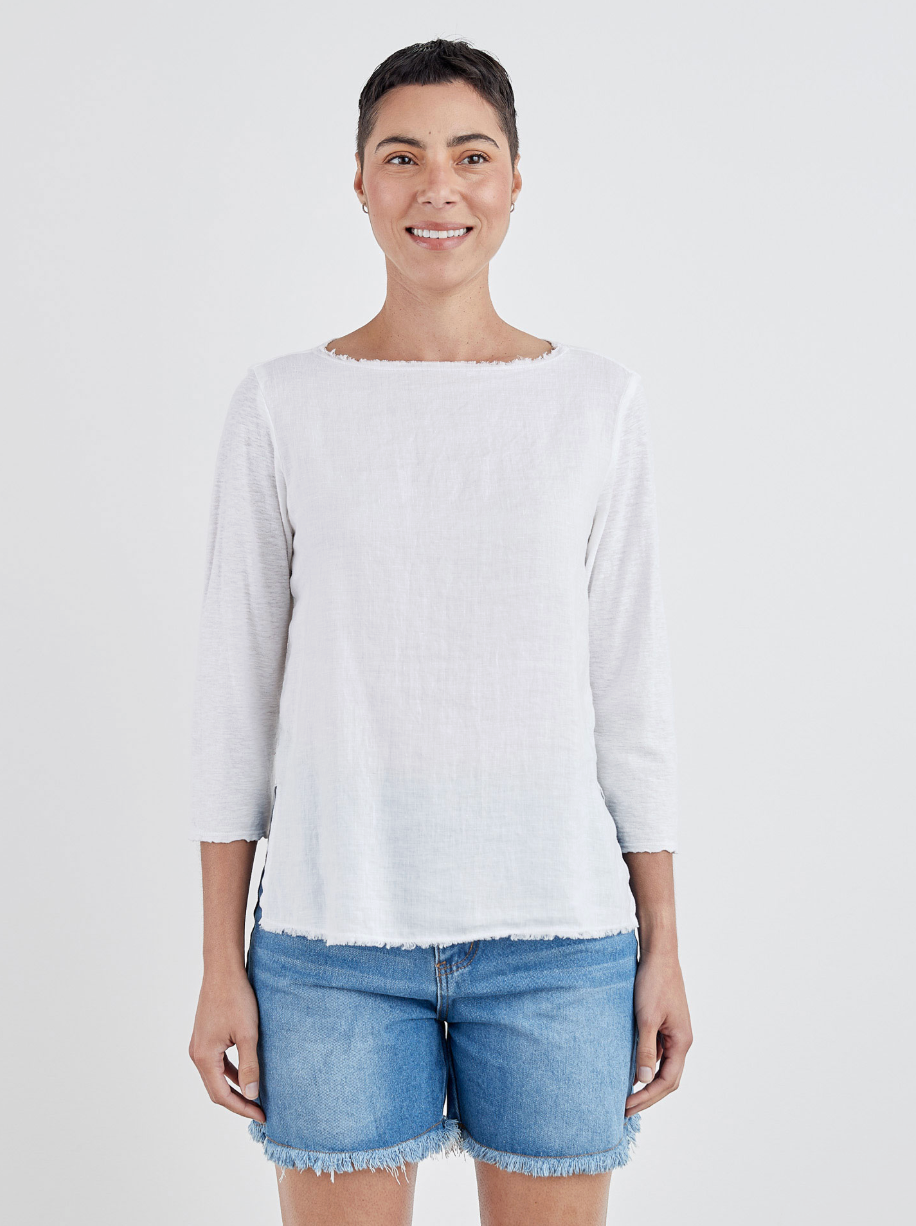 (M) 3/4 Slv Tee / Linen Combo / White