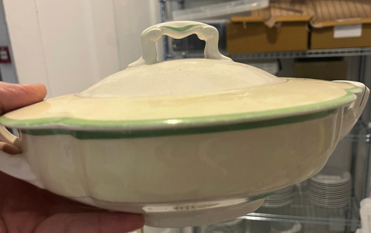 Vintage Cream and Green Dish With Lid
